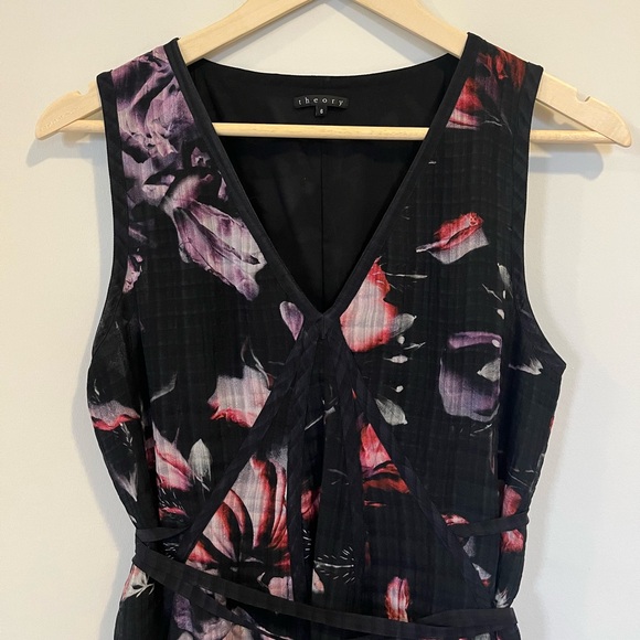 Theory Silk Blend Exploding Flower Print Fit and Flare Mini Dress Black Size 6 - Picture 3 of 9